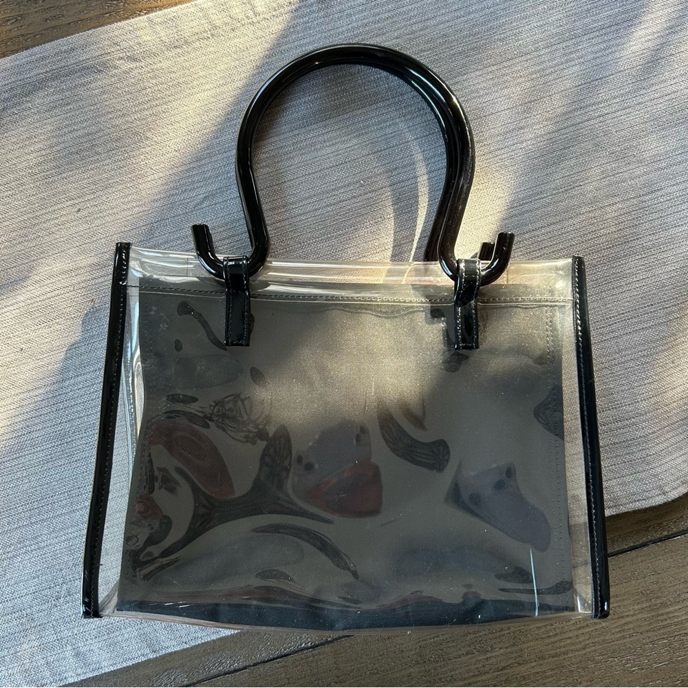 Vintage Clear Vinyl Handbag with Red & Gold Brocade Insert – Y2K / Late 90s - Picture 6 of 15